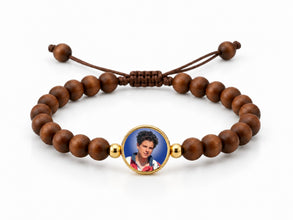 Carlo Acutis adjustable brown bead bracelet with gold-tone accents