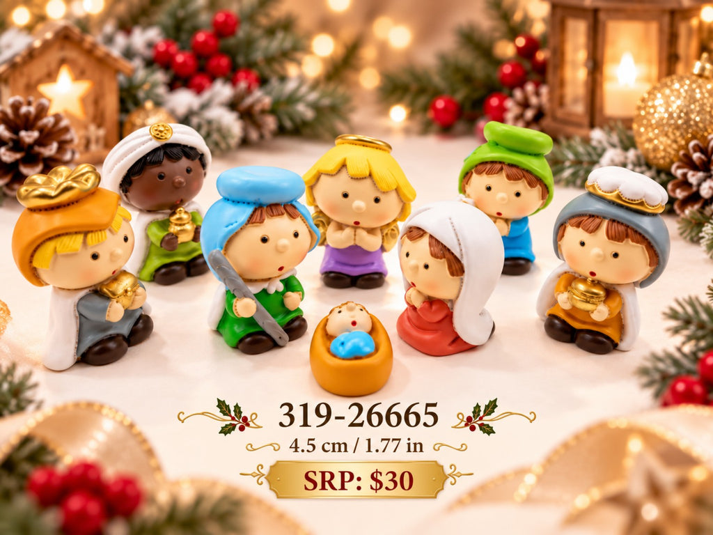Colorful mini Christmas Nativity figurine set, item 319-26665, 4.5 cm