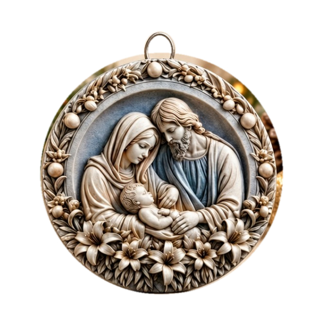 Holy Family Floral Christmas Plaque – 4 Inch Wall Hanging & Tabletop – item 319-76847A