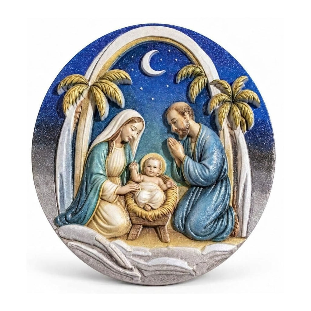 Holy Family Moonlit Nativity Christmas Plaque – 4 Inch Wall Hanging & Tabletop – item 319-76847D