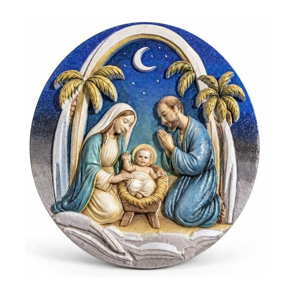 Holy Family Moonlit Nativity Christmas Plaque – 4 Inch Wall Hanging & Tabletop – item 319-76847D