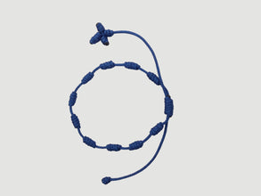 Dark Blue adjustable knotted decade cord bracelet with woven cross