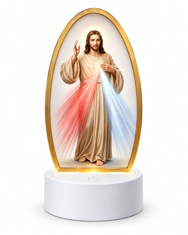 Divine Mercy Jesus 3D LED night light with white base on white background