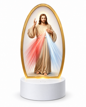 Divine Mercy Jesus 3D LED night light with white base on white background