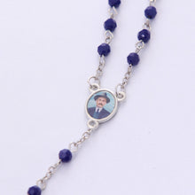 Dr. José Gregorio Hernández rosary centerpiece with blue crystal beads
