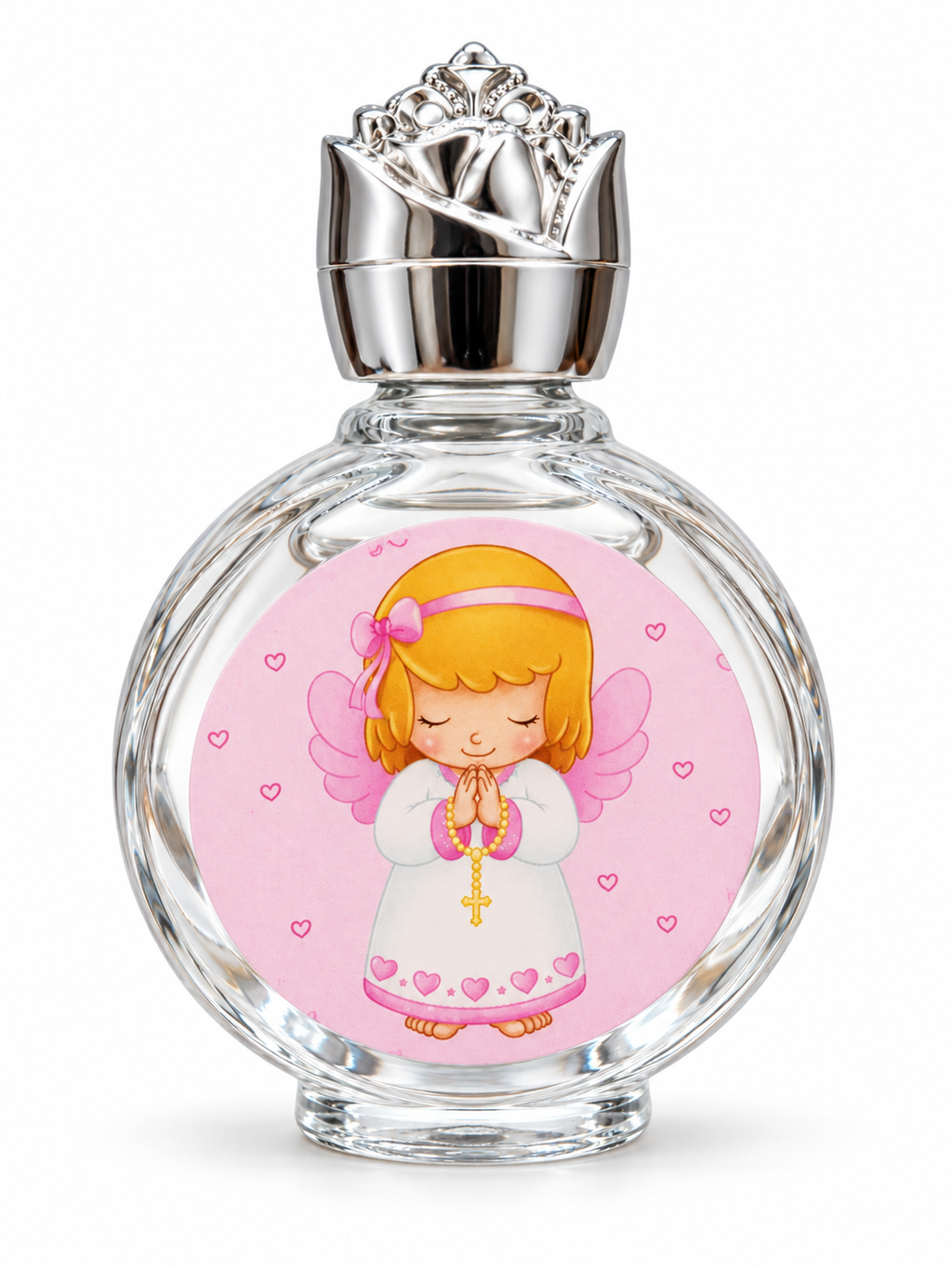 Baby Girl Angel glass holy water bottle with silver-tone cap
