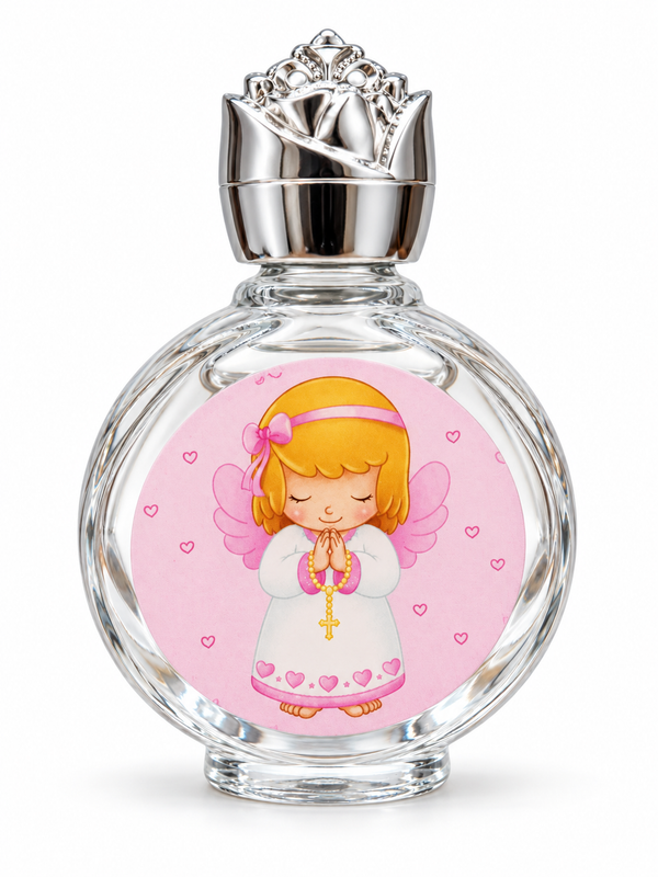 Baby Girl Angel glass holy water bottle with silver-tone cap
