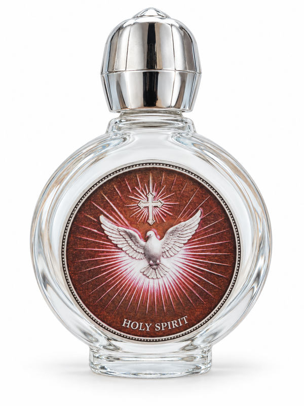 Holy Spirit glass holy water bottle with silver-tone cap