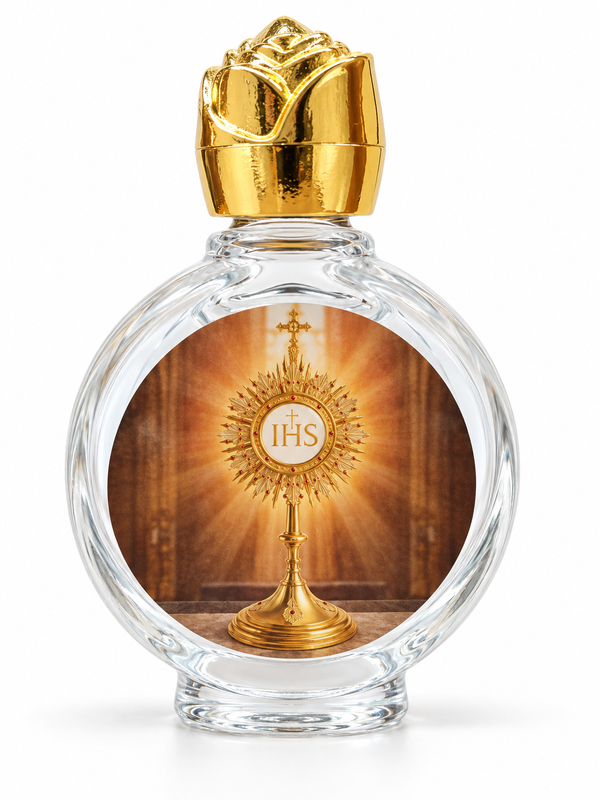 Holy Eucharist Monstrance glass holy water bottle with gold-tone cap