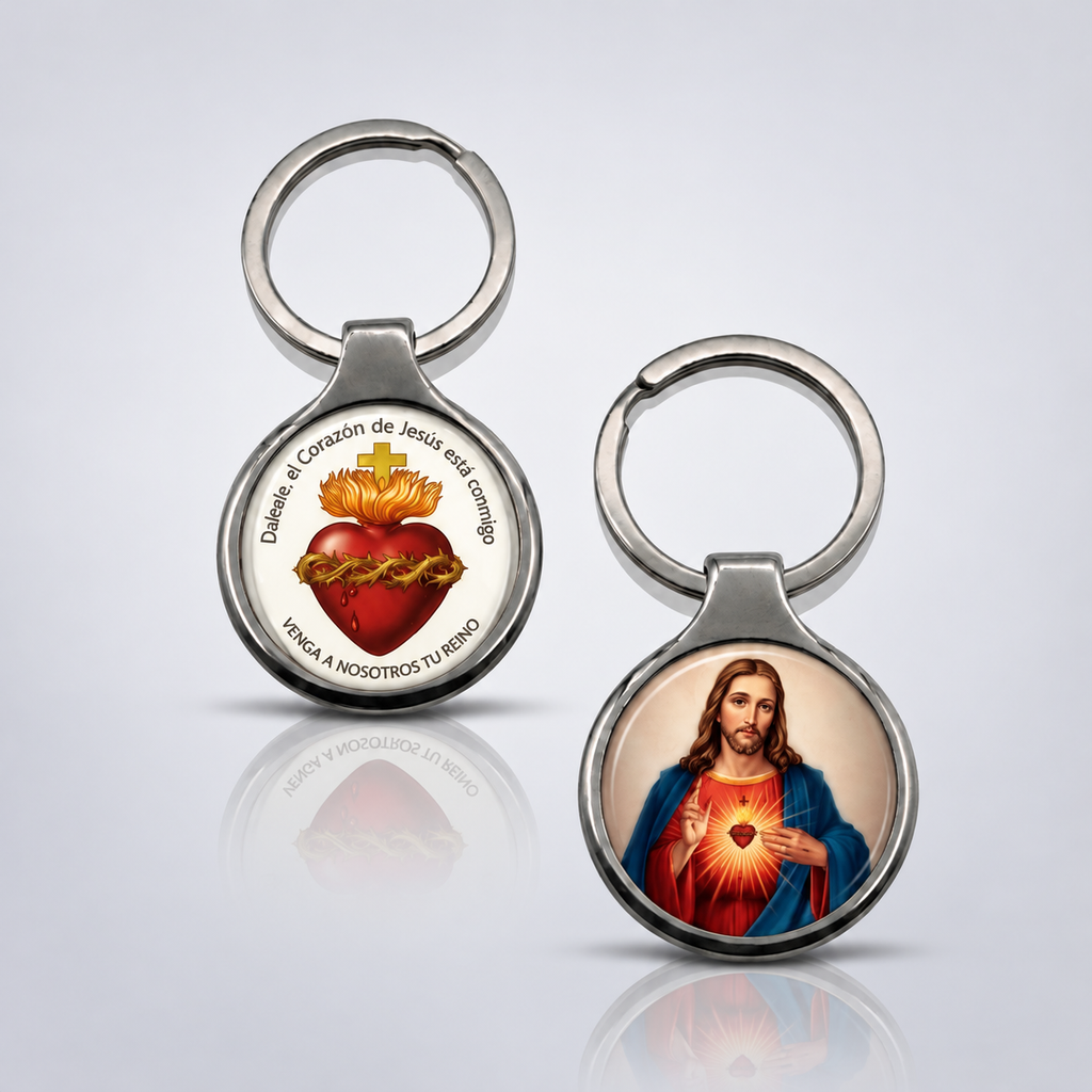 Sacred Heart of Jesus Catholic silver-tone keychain, main product photo without dimensions