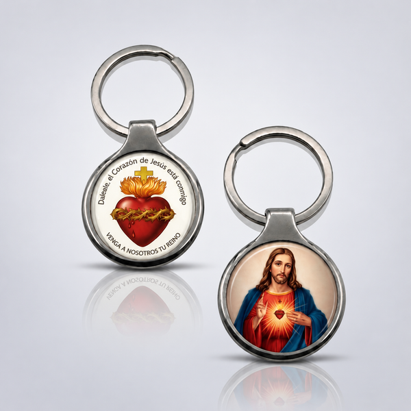 Sacred Heart of Jesus Catholic silver-tone keychain, main product photo without dimensions