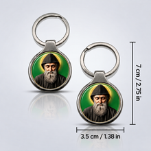Saint Charbel Makhlouf keychain dimension photo, 7 cm height and 3.5 cm pendant width