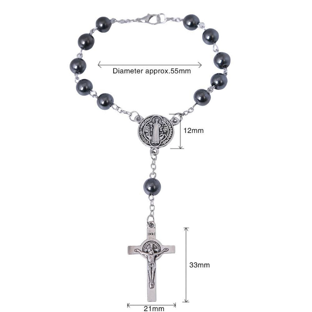 Hematite Saint Benedict auto rosary dimensions