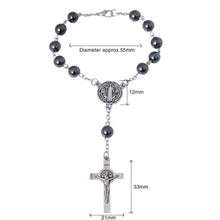 Hematite Saint Benedict auto rosary dimensions