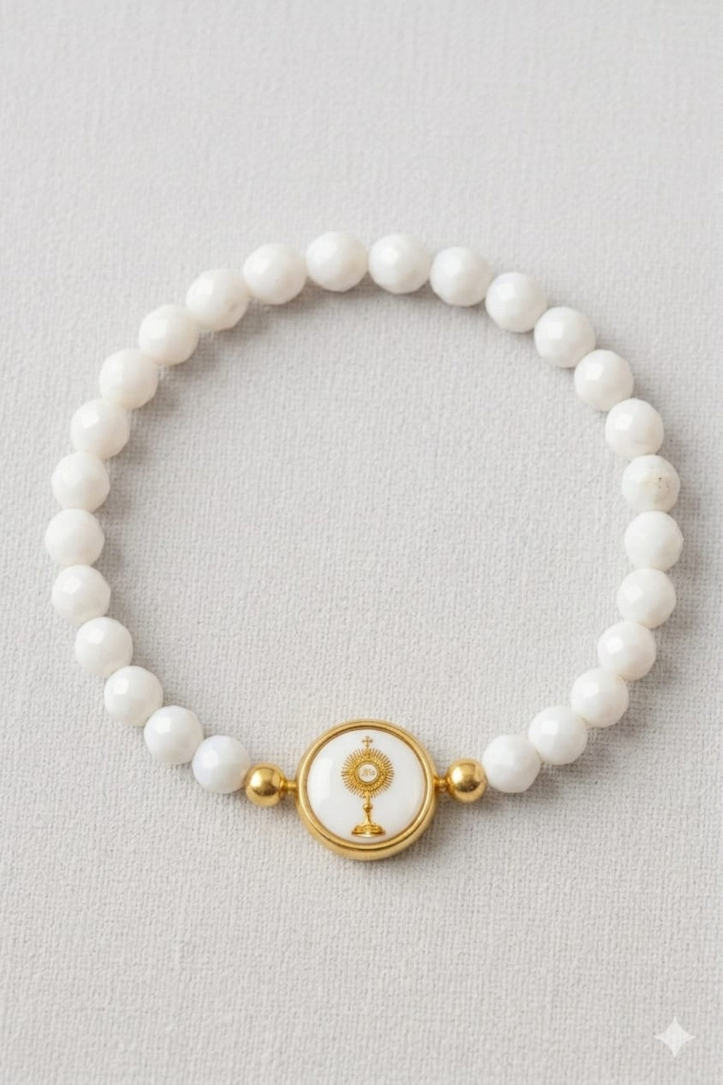 Santísimo Sacramento: pulsera elástica de cristal blanco, vista superior