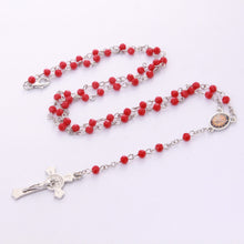 18-inch Holy Spirit red crystal bead rosary with Saint Benedict crucifix