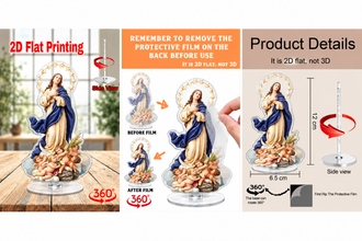 Immaculate Conception acrylic standee three-panel details collage, 12 × 6.5 cm