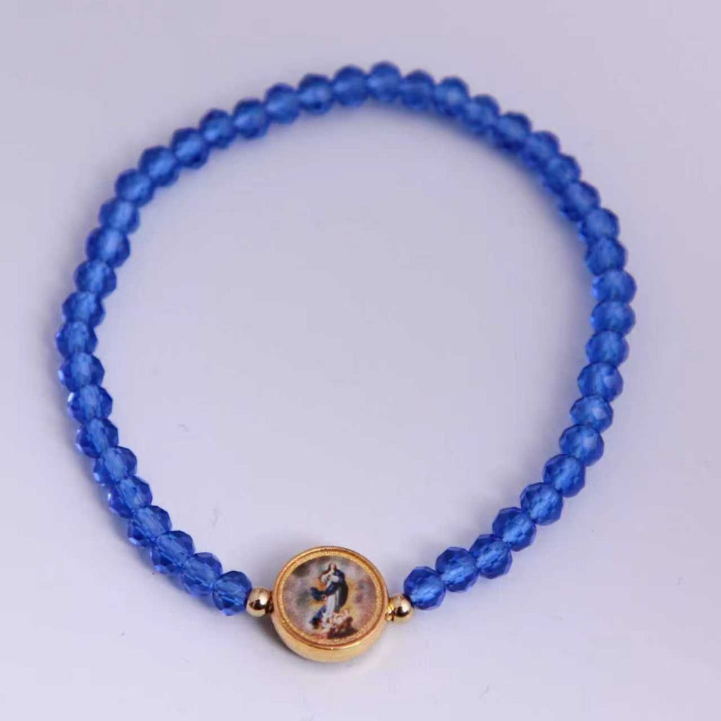 Pulsera de Inmaculada Concepción de cristal azul, vista superior
