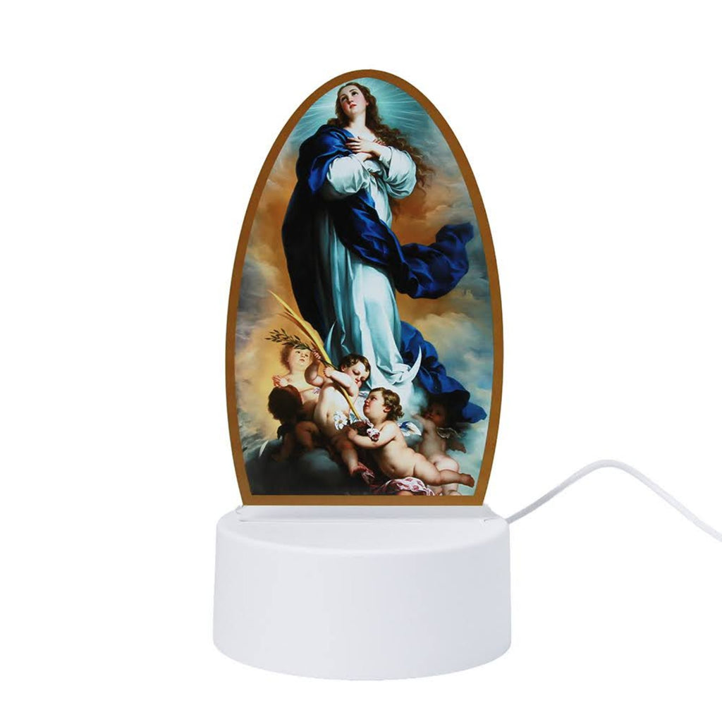 Immaculate Conception LED night light with white base and USB cable