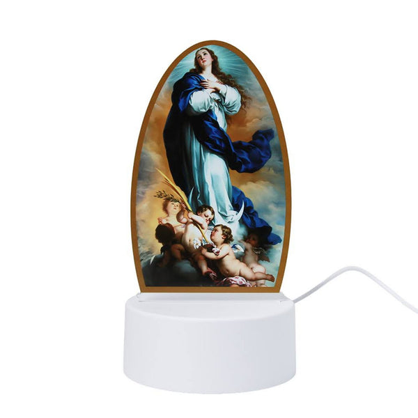 Immaculate Conception LED night light with white base and USB cable