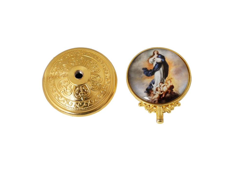 Gold-tone Immaculate Conception plaque with detachable threaded base