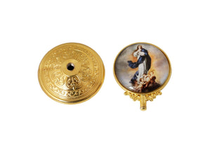 Gold-tone Immaculate Conception plaque with detachable threaded base
