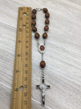 Jerusalem soil dark brown wood car rosary approximate 7 inch length