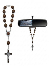 Jerusalem soil medal dark brown wood Saint Benedict car rosary