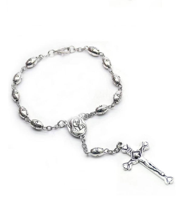Silver-tone Jerusalem medal car rosary with cross beads and crucifix