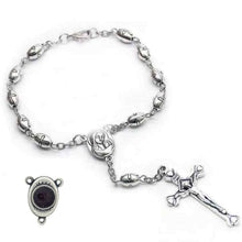 Virgin Mary and Child car rosary with Jerusalem soil medal reverse