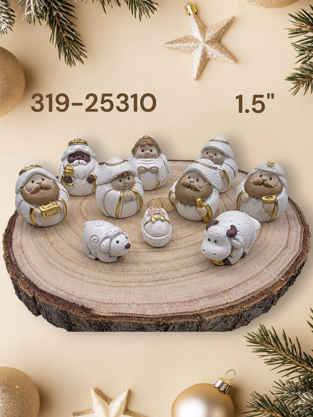 White and gold miniature polyresin Nativity set