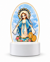Mini Saints Our Lady of Grace Miraculous Medal 3D LED night light on white background