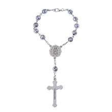 Back of silver rosebud Miraculous Medal car rosary