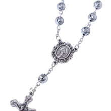 Miraculous Medal center with silver rosebud beads