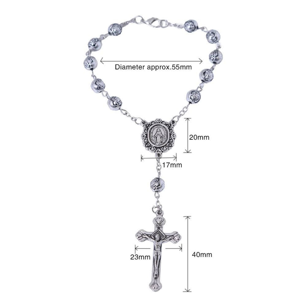 Silver rosebud Miraculous Medal car rosary dimensions