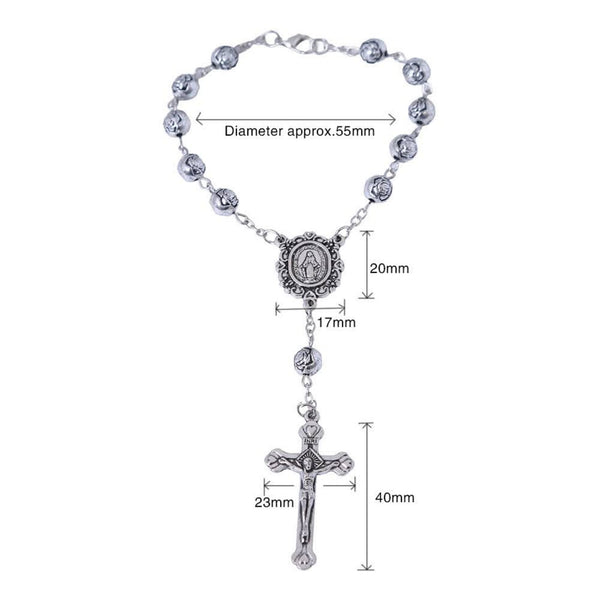 Silver rosebud Miraculous Medal car rosary dimensions