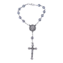 Silver rosebud Miraculous Medal car rosary