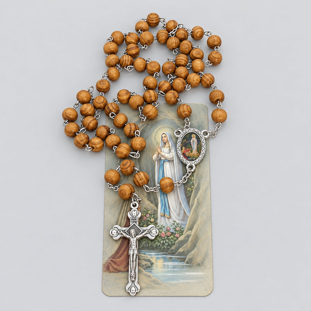 Our Lady of Lourdes Rosary Olive wood Jerusalem Virgen Lourdes Rosario de madera