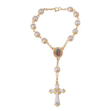 Our Lady of Guadalupe car rosary with pearl-look beads and cross