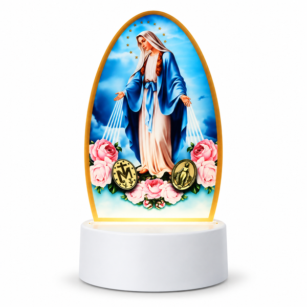 Our Lady of the Miraculous Medal 3D LED night light on white background
