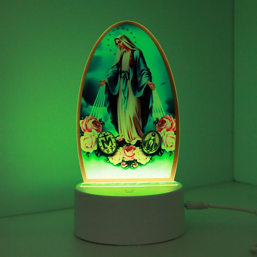 Our Lady of the Miraculous Medal LED night light illuminated green