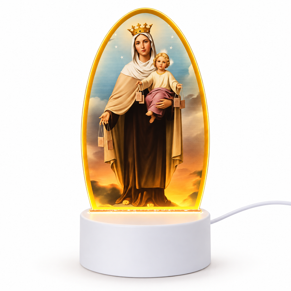 Our Lady of Mount Carmel Virgen del Carmen 3D LED night light on white background