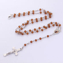 18-inch Our Lady of Mount Carmel amber crystal rosary with Saint Benedict crucifix