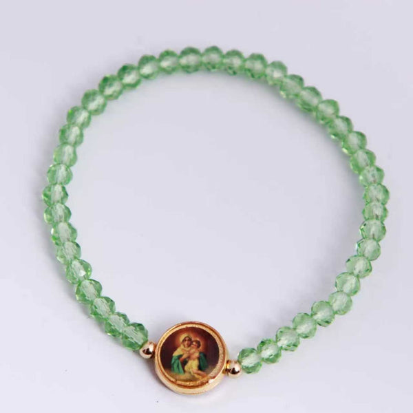 Virgen de Schoenstatt: pulsera elástica de cristal verde claro, vista superior