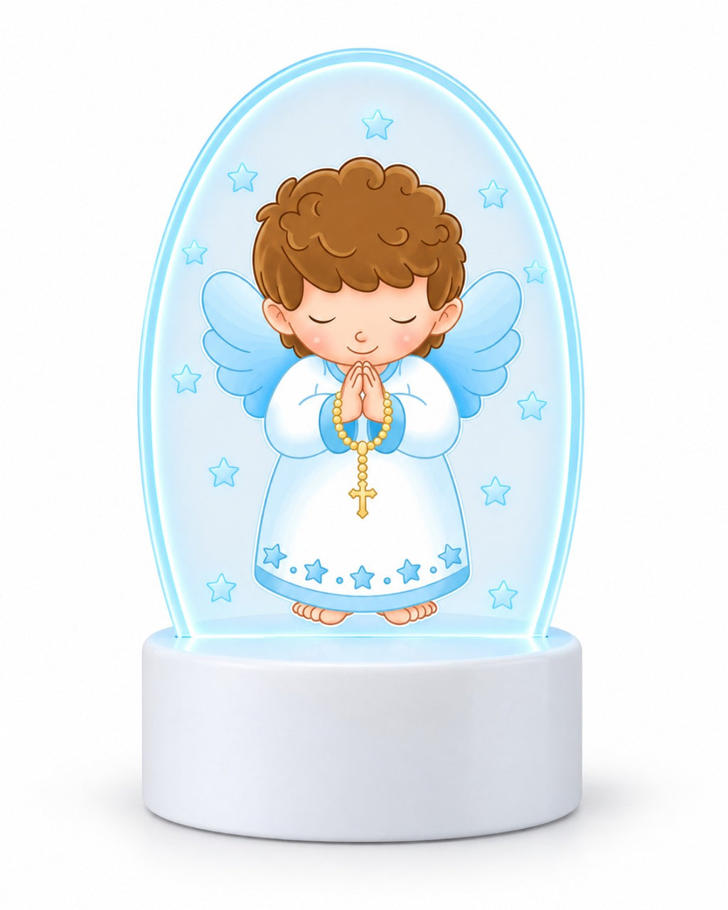 Praying angel boy with rosary 3D LED night light on white background