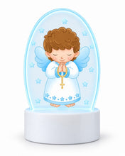 Praying angel boy with rosary 3D LED night light on white background