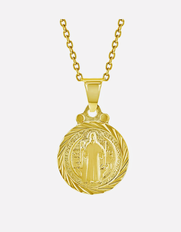 18k Saint Benedict Gold filled medal pendant chain necklace 16 inches