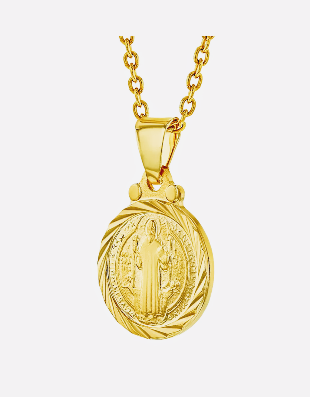 Saint Benedict Gold-Tone Medal Necklace – 16 in Chain | San Benito
