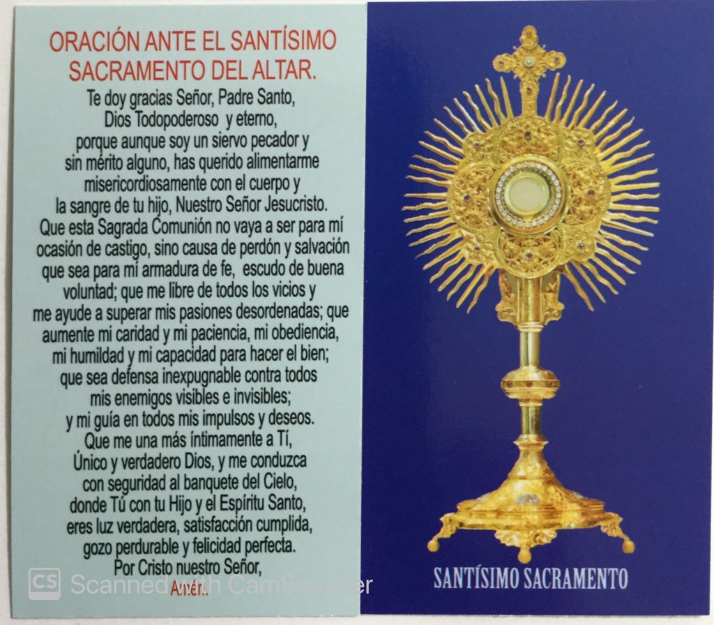 Eucharistic Adoration Spanish Prayer Cards, Pack of 100 | Estampas Adoración Eucarística