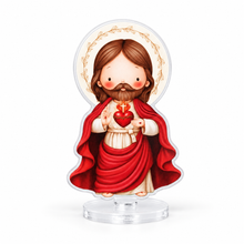 Sacred Heart of Jesus acrylic tabletop standee with clear base on white background — Sagrado Corazón de Jesús